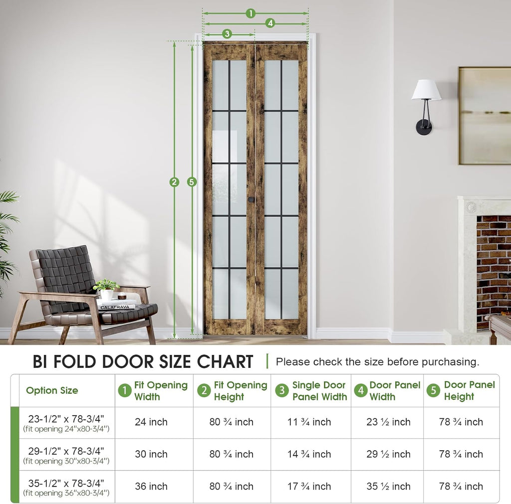 Preassembled Bifold Closet Doors for 36" X 80" Opening, Country Style,Space Saving, Tempered Frosted