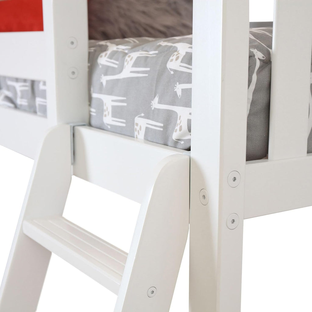 High Loft Bed, Twin Bed Frame for Kids With Bookcase and Desk, White