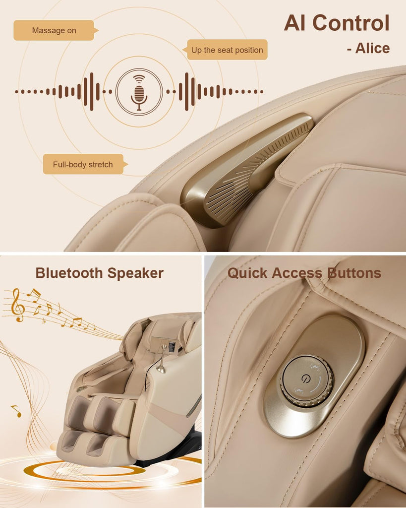 Massage Chair Full Body, Zero Gravity, Airbag Shiatsu, SL-Track, Beige | Zero Gravity Massage Chair with 13 Modes