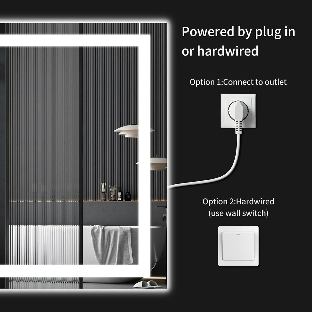 30"x48" LED Bathroom Mirror with Lights, Dimmable，Anti-Fog，Bathroom Vanity Mirror for Wall, Backlit + Front Lit