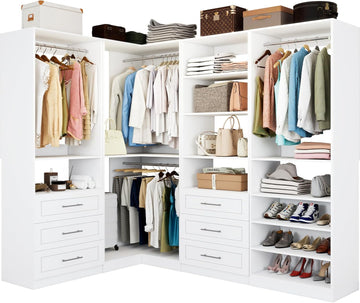 Closet System with 4 sets, 101.9" Closet Organizer Systems with 6 Drawers & 8 Hanging Rods & Adjustable Shelves, Walk