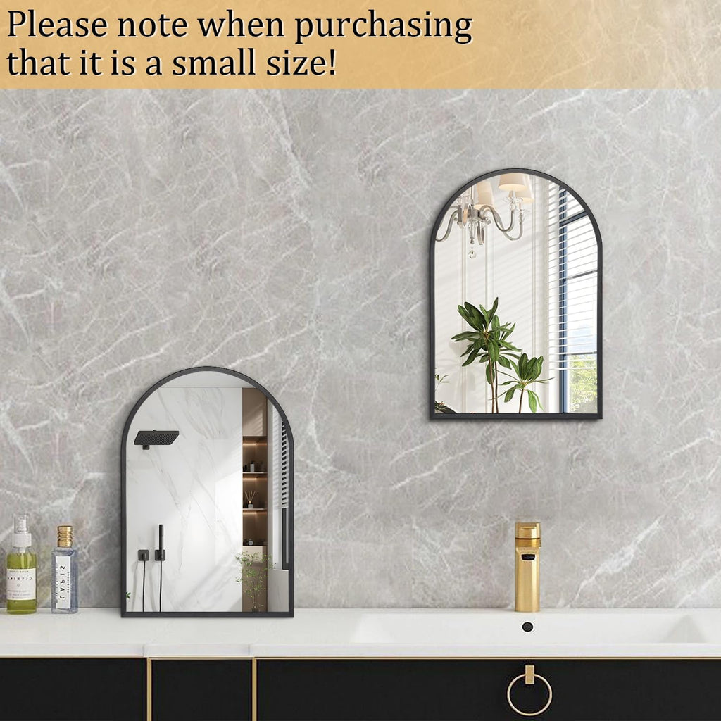 Black Arched Mirror, Modern Bathroom Wall Mirror Aluminum Alloy Framed Mirror Brushed Metal Vanity Wall Mounted Mirror