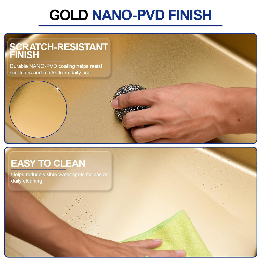 33"x19" Gold Undermount Double Bowl Workstation Kitchen Sink