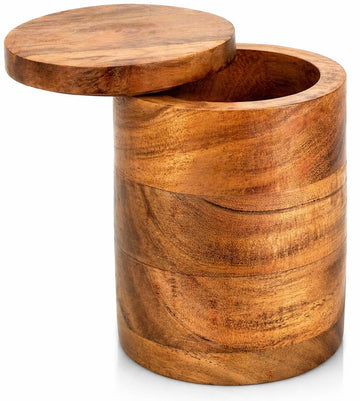 Decorative Acacia Wood Storage Jar With Wooden Lid For Dry Foods, Round Container For Cookies Coffee Tea Flour Sugar