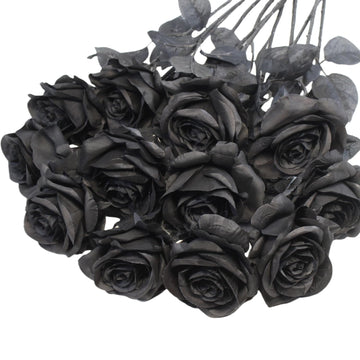 Black Roses Artificial Flowers, Black, 12PCS