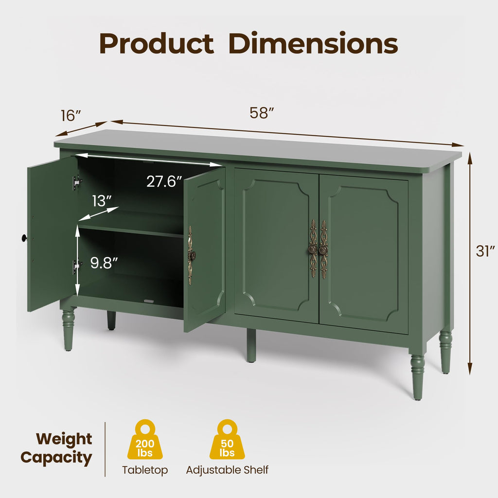 58" Sideboard Buffet Cabinet & Coffee Bar, Green2