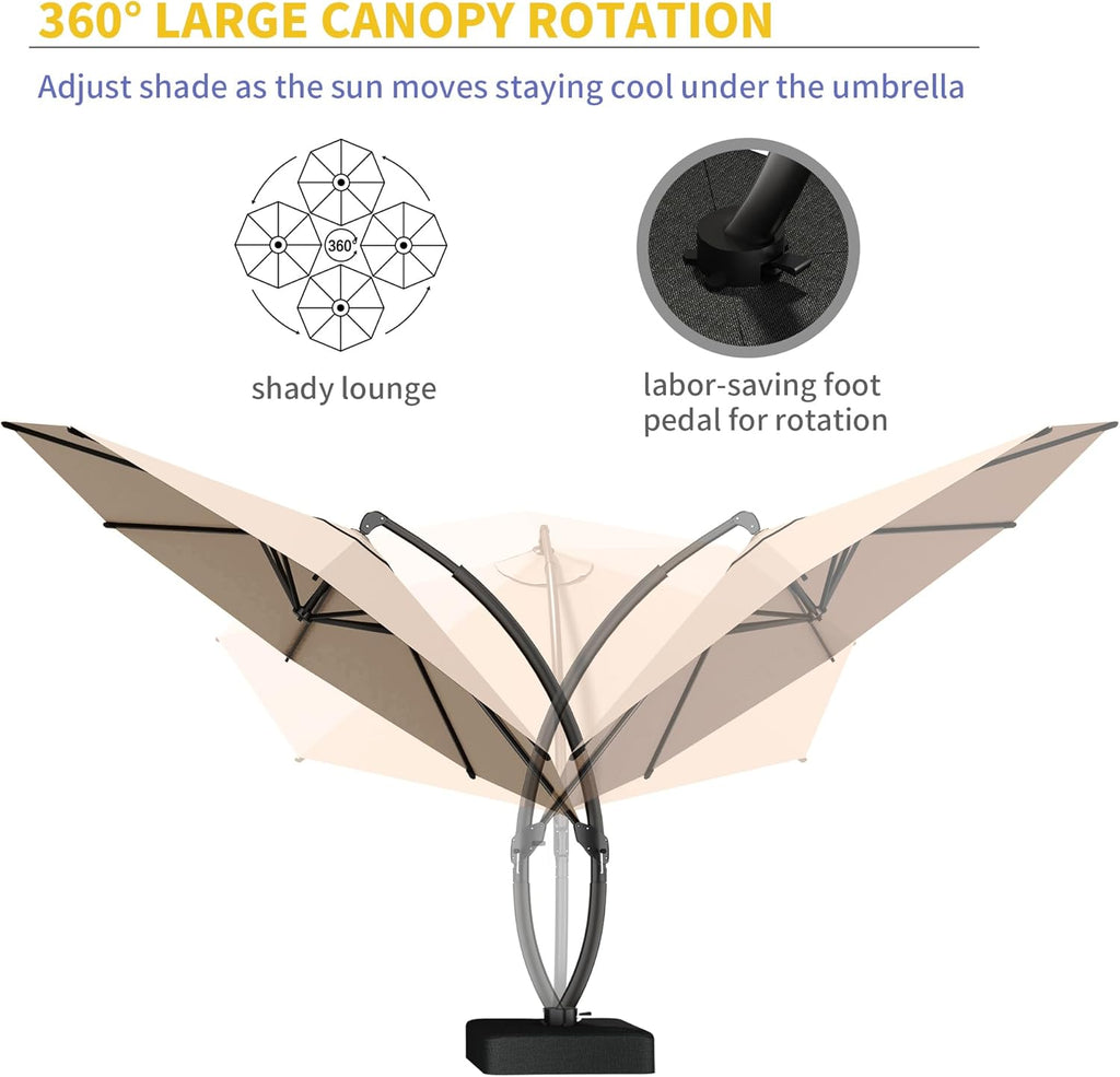 11ft Offset Cantilever Patio Umbrella with Base Included, Large Round Aluminum Outdoor Umbrella - Beige
