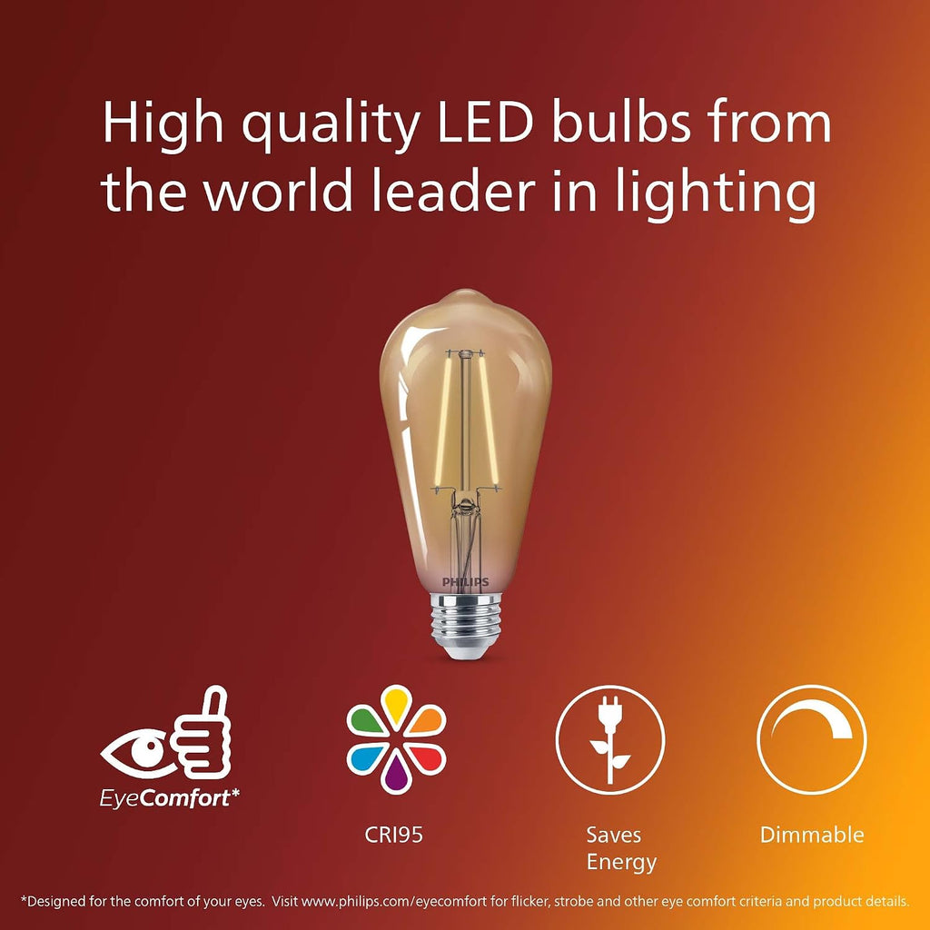 75W ST19 2-Pack Vintage Edison Amber (2000K) 700 Lumen (8.8W = 75W) Dimmable Flicker-Free Light Bulbs