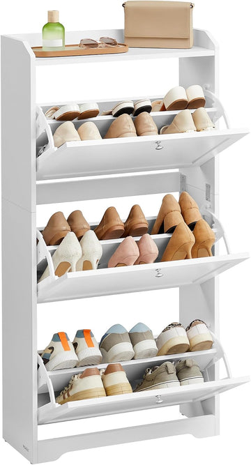 Shoe Cabinet with 3 Flip Drawers, Shoe Organizer, Adjustable and Removable Dividers, Holds 12-20 Pairs, Entryway, 9.4