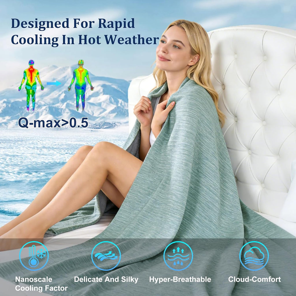 Double-Sided Cooling Blanket, Arc-Chill Q-Max >0.5 Cooling Fiber for Hot Sleepers Night Sweat Relief Lightweight