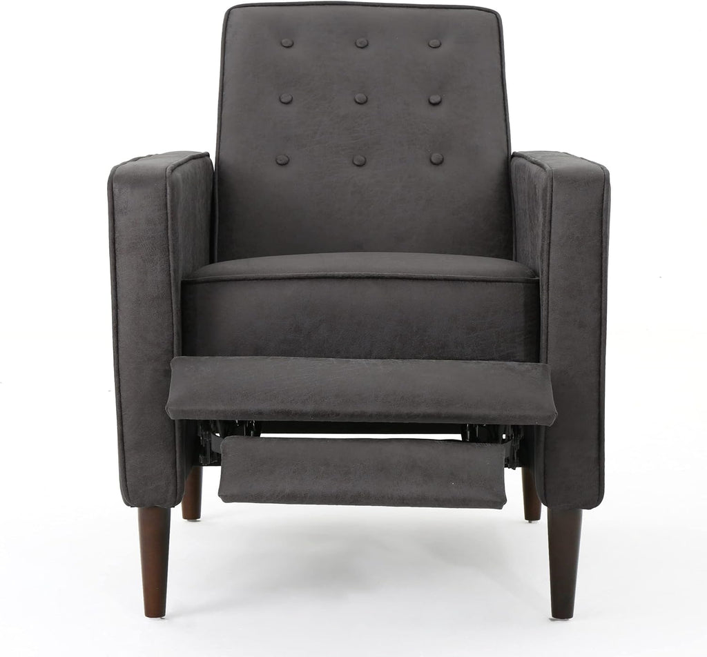 Mervynn Mid-Century Modern Microfiber Recliner, Slate / Dark Espresso