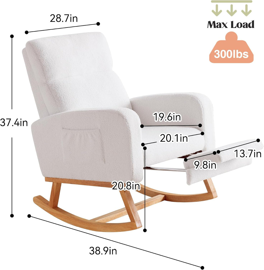 Rocking Chair Nursery with Foot Rest, Nursing Rocking Chairs for Mom Nursery, Teddy Rocker Glider with High Backrest
