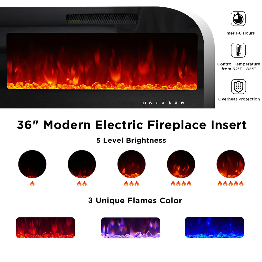70" Modern with 36" Electric Fireplace