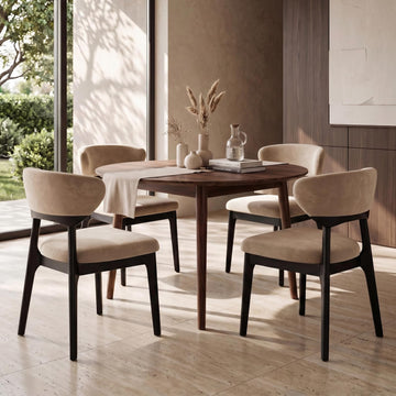 Wooden Dining Chairs Set of 4, Mid-Century Modern Upholstered Velvet Kitchen Chairs with Ergonomic Curved Back, Solid