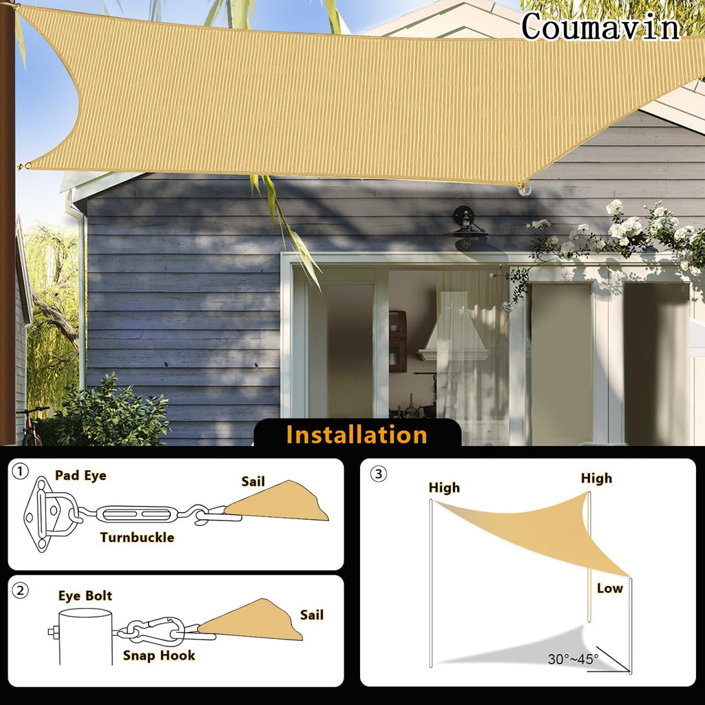 16'x20' Sun Shade Sail Rectangle Outdoor UV Block Square Canopy Sunshade Cover for Backyard Porch Pergola Deck Garden