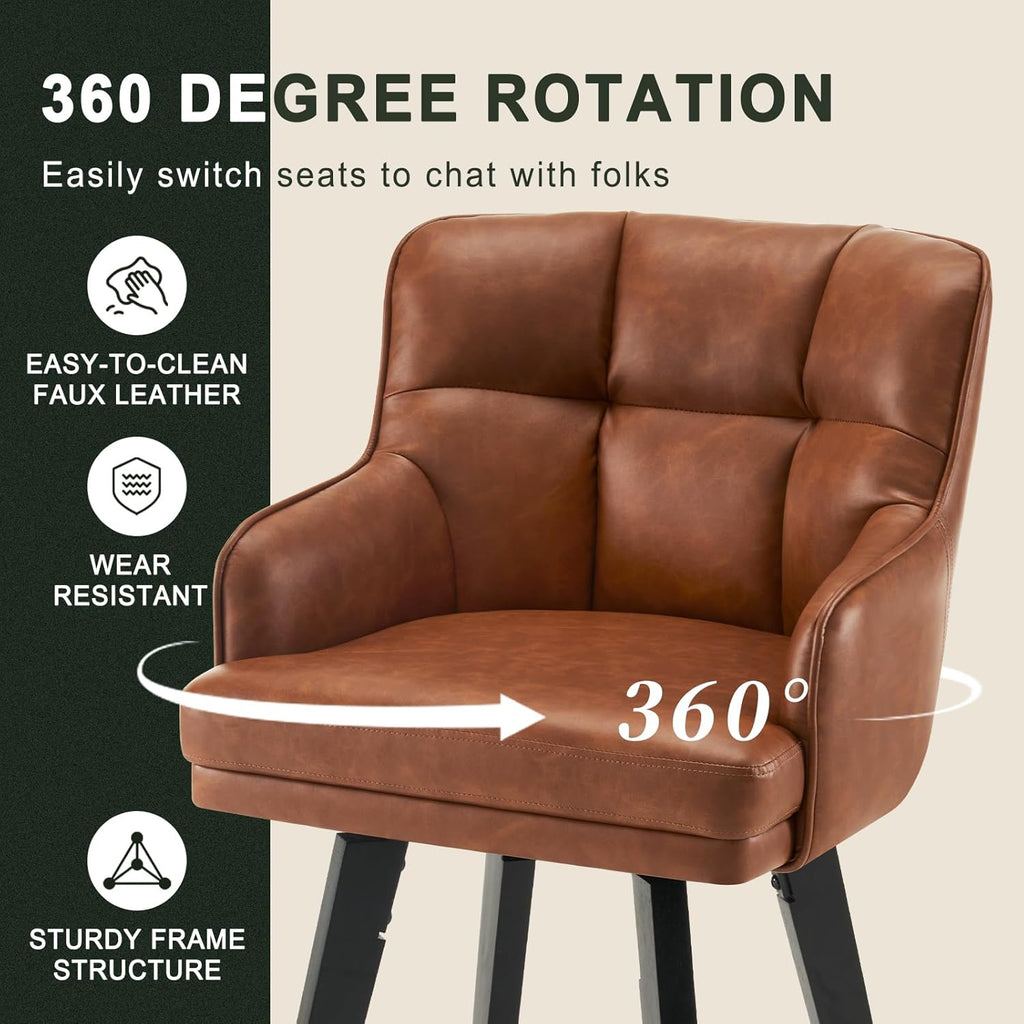 360°Swivel Counter Height Bar Stools with Back, 26 inch Solid Wood Legs, Bar Stool Modern Kitchen Island Chairs, Faux