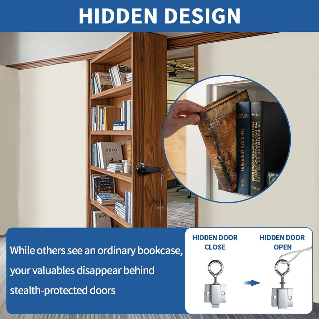 Hidden Bookcase Door Book Latch and Lock, Secret Book Latch Hidden Door Kit for Bookshelf Doors, DIY Secret Doors