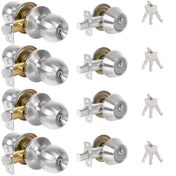Keyed Same Exterior Door Lock Set, Front Door Lock Set, Satin Nickel, 4Pack