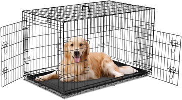 Dog Crate - 36 Inch Medium Double Door Portable Dog Cage, Metal Wire Pet Kennel with Secure Lock, Leak-Proof Pan Tray