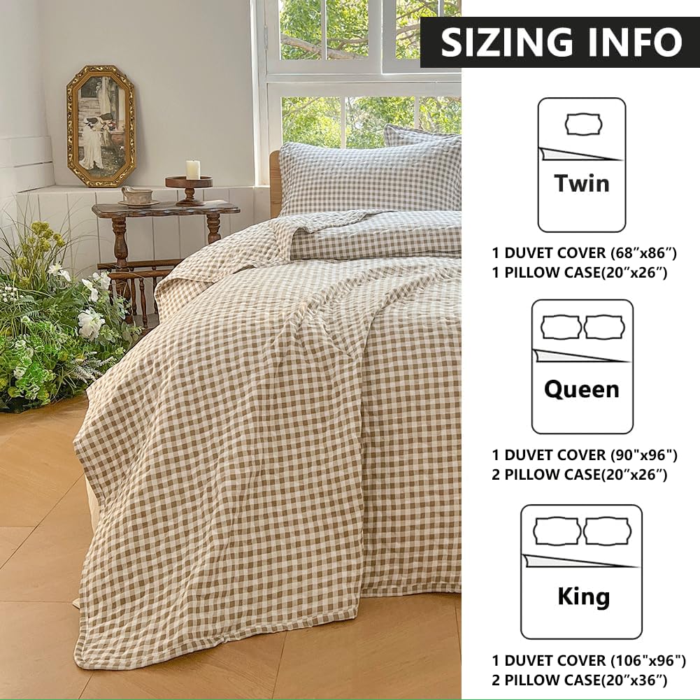 Tan Gingham Summer Bedspread Quilt Set
