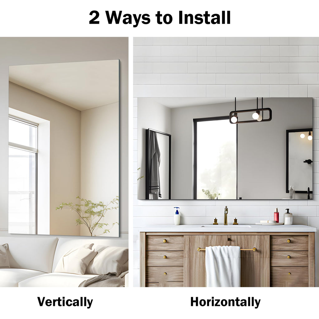 Frameless Mirror, 30x48 Rectangle Bathroom Mirrors for Wall, Large Frameless Vanity Mirror Over Sink with Polished