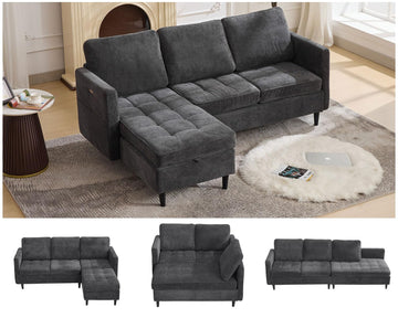 77.6" L-Shaped Sectional Couch with Storage Chaise, Convertible Sleeper Sofa Bed Modular Space-Saving with Type-C USB