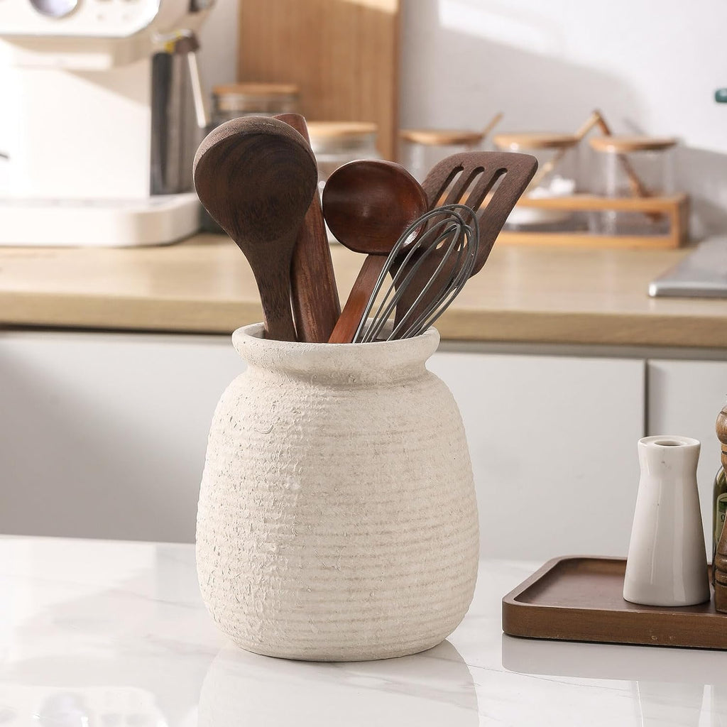 Ceramic Flower Vases Home Decor, Rustic Farmhouse Decorative Vase Pottery Wide-Mouth Vases