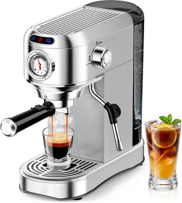Espresso Machine 20 Bar, Compact Espresso Coffee Machine with Milk Frother, Stainless Steel Coffee Maker with 34oz