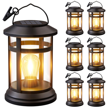 Solar Lanterns Outdoor Waterproof: 6 Pack Hanging Solar Lights for Porch