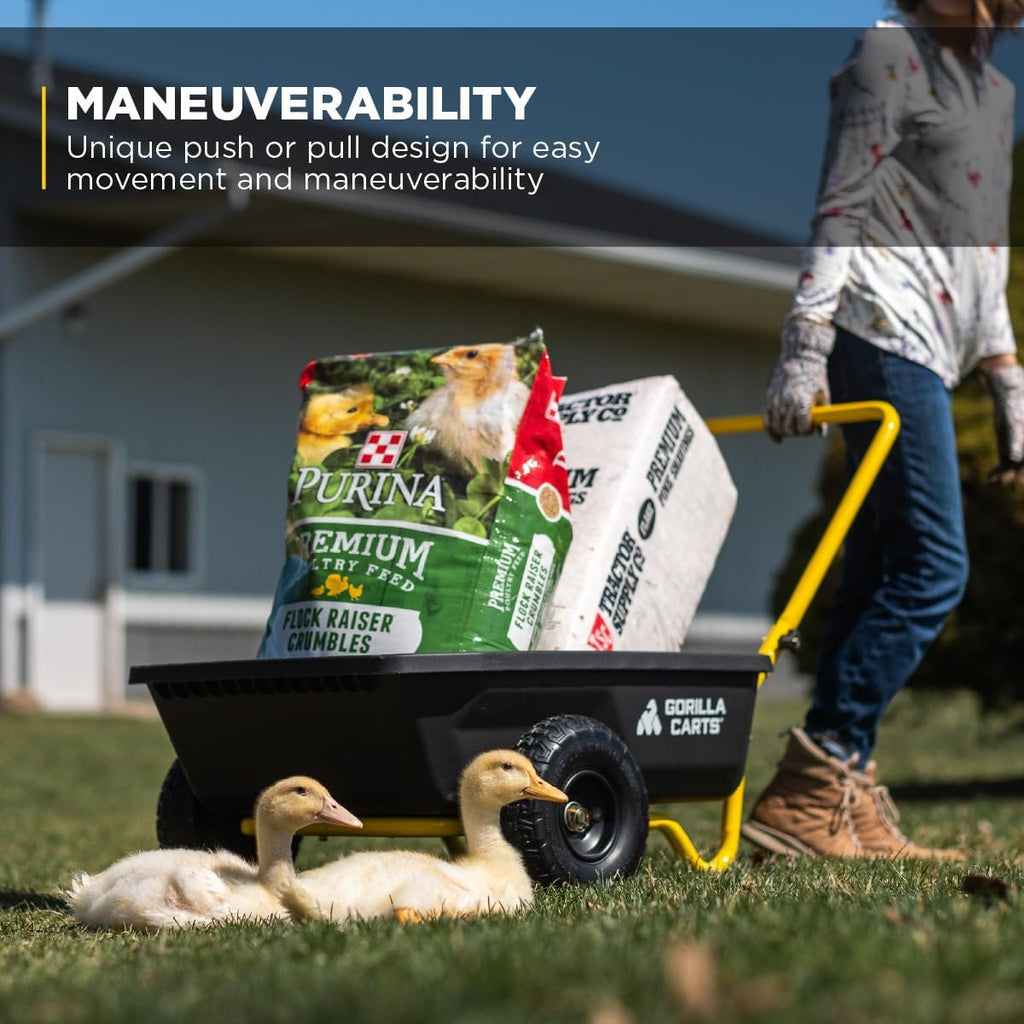 Poly Dump Cart, 2-Wheel Garden Wagon, 4 Cu Ft, 300lb Capacity | Foldable Handle, Push or pull design, Low center of