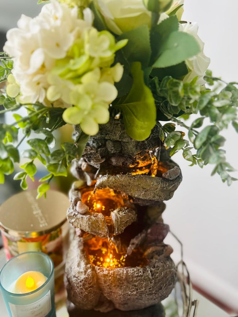Tabletop Water Fountain with LED Lighting Decor and Ambiance Relaxation Soothing Sound Waterfall Indoor Zen