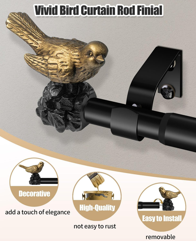 1 or 7/8 Inch Bird-Shaped Decorative Finials for Curtain Rods,Curtain Rod Ends Metal Curtain Rod Finials Ends Easy to