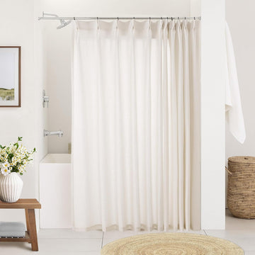 Natural Pinch Pleated Linen Curtains 72 Inches Long 72 Inch Wide | Semi Sheer Light Filtering, Shower Curtain 72x72