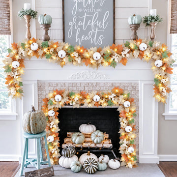 8 Pack Fall Leaf Garland with Lights, Total 47.2Ft Artificial Fall Maple Leaves Autumn Vines Garland with LED Lights