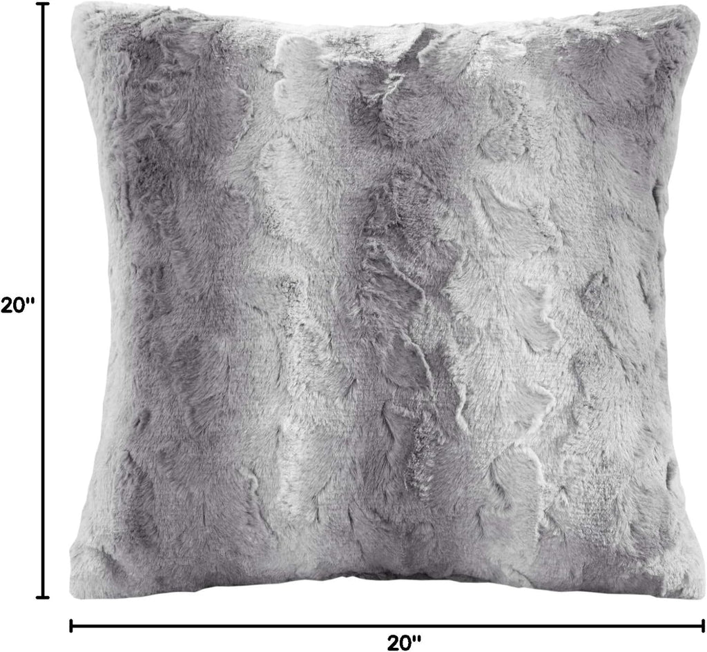 Zuri Faux Fur Ombre Stripe Ultra Soft Luxury Decorative Throw Pillows, 20" x 20", Grey