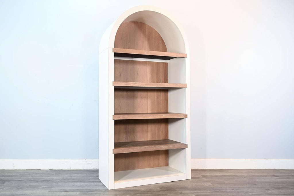Arched Solid Wood Bookcase, 84” Tall - Painted Mahogany with Shelves, Fully Assembled