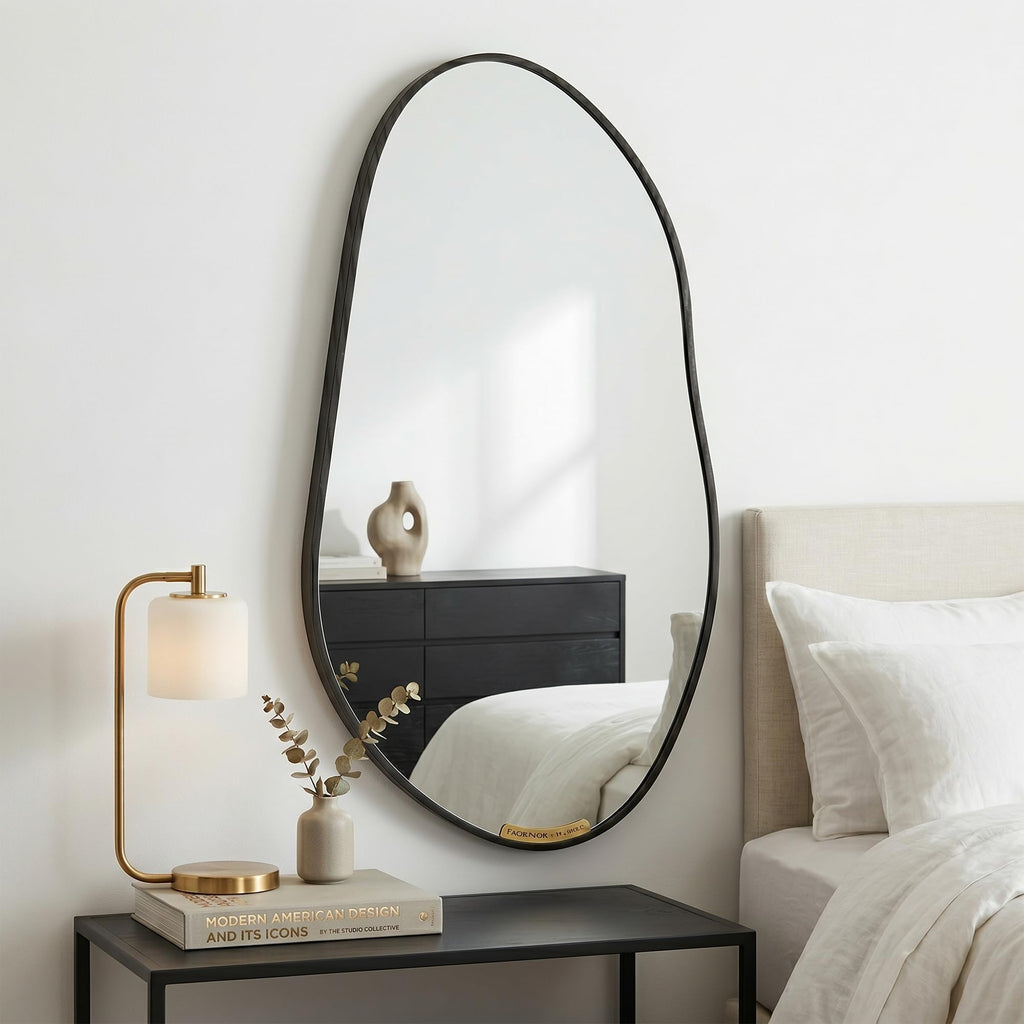 Brushed Gold 37x36 Inch Irregular Organic Pebble Wall Mirror