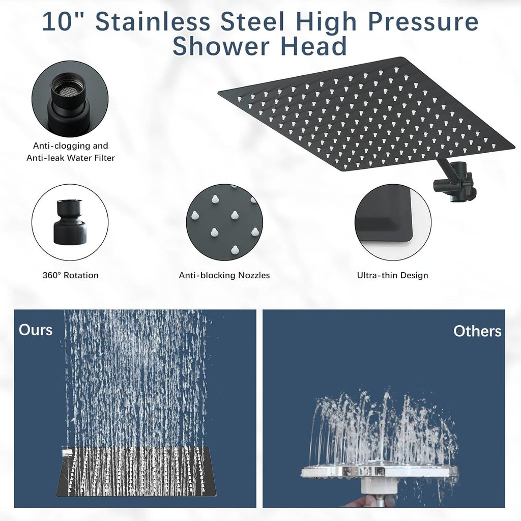 AlenArt 10 inch Rainfall Shower Head Stainless Steel Black