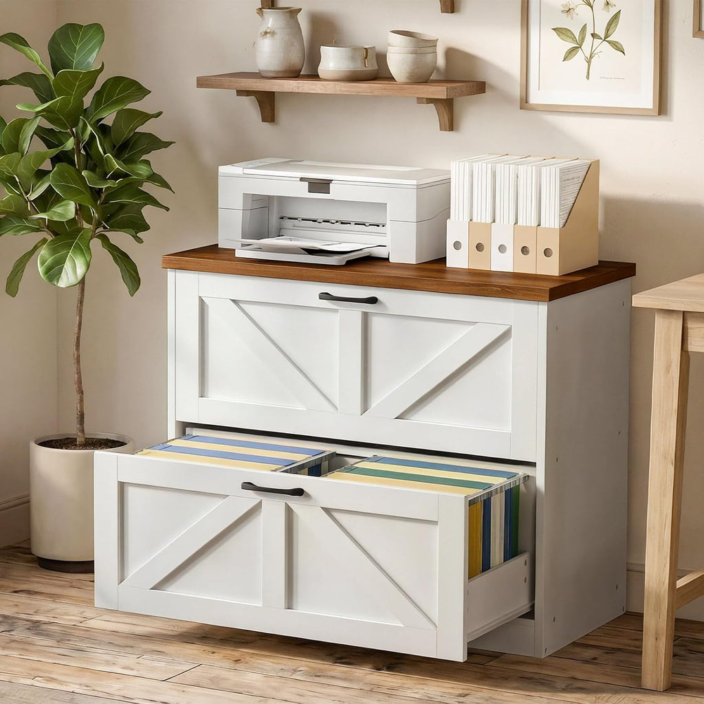 2 Drawer File Cabinet, Farmhouse Lateral Filing Cabinet for Letter/A4/Legal Size, Large Wooden Office Storage