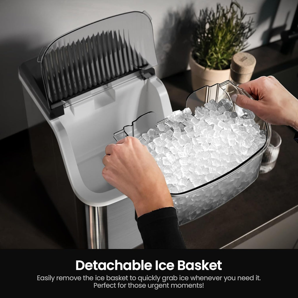Nugget Ice Makers Countertop,Portable Ice Machine with Crushed Ice, 35lbs/Day,Self-Cleaning,One-Click Operation