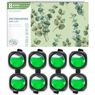 Car Air Freshener Vent Clips, 8 Pack, Provides Long-Lasting Scent, Up to 240 Days, Odor Eliminator (Eucalyptus)