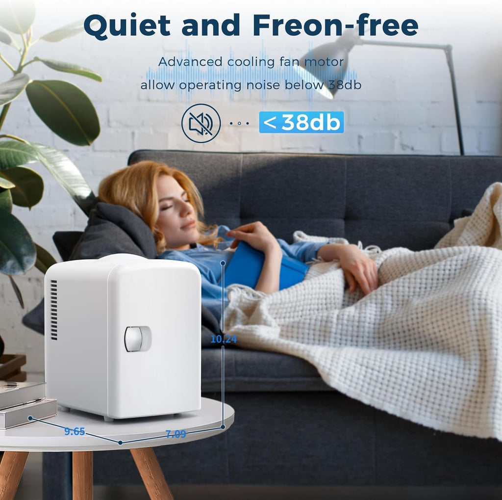 Compact Refrigerator, Portable Mini Fridge, Skin Care 4L Capacity/6 Cans, for Bedroom, Car, Office & Dorm, Small