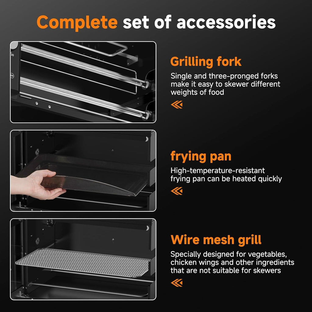 Electric Rotisserie Grill with 2-in-1 Cooking Mode,34QT Rotisserie Oven with 360° Auto-Rotating Heating, Dual Skewers
