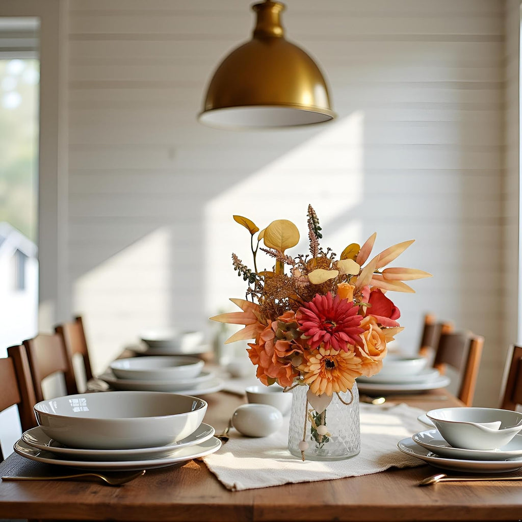 Autumn Artificial Flower Bouquet in Vase, Fall Silk Flower Arrangement, Faux Floral Centerpiece Decor, Table