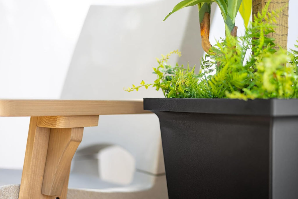 Renew 24in Modern Tall Square Planter, Black, 2-Pack | All season, Lightweight, Fade resistant, Planting shelf, Drip