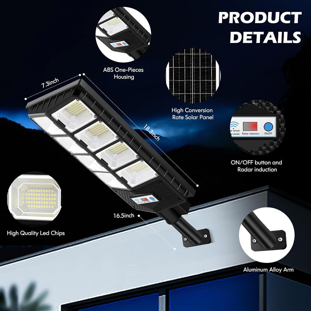 4 Pack Solar Street Lights Outdoor Waterproof, 10000LM 448 LEDs LED Parking Lot Lights Dusk to Dawn, Solar Flood