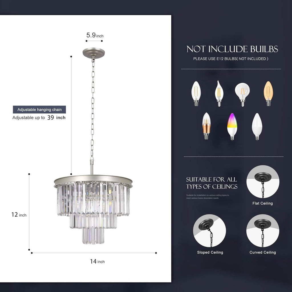 Inspired Odeon Style Nickel Crystal 3-Tier Traditional Chandelier