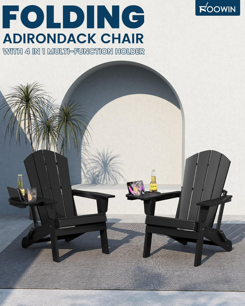 Folding Adirondack Chair Set of 4 with 4-in-1 Cup Holder,Fire Pit Chair | HDPE All-Weather Adirondack Chairs Outdoor