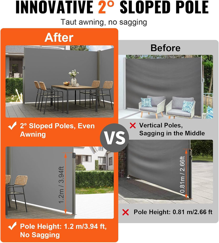Retractable Side Awning, 79 x 236 in Outdoor Folding Privacy Screen, Waterproof & UV-Resistant Patio Privacy Screen