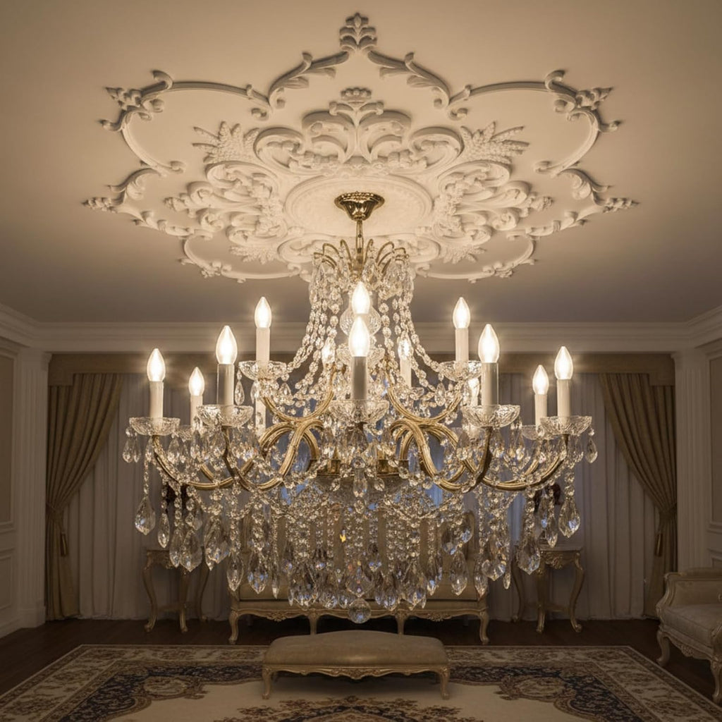 43.3'' Large PU Ceiling Medallion Combination Decorative 2.36'' ID French Style Chandelier Base Ceil